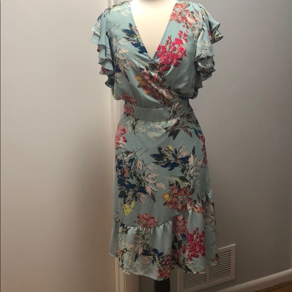 NWT Rachel Roy faux wrap mint floral flirty dress